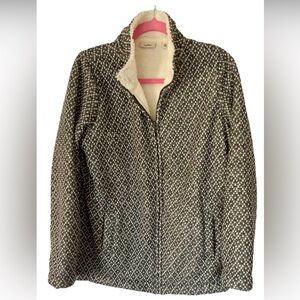 L.L. Bean Women's Grey and White fleece lined knit Jacket LARGE